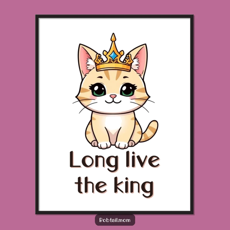 Funny Majestic Bobtail Cat King Digital Art: Instant Royal Charm!
