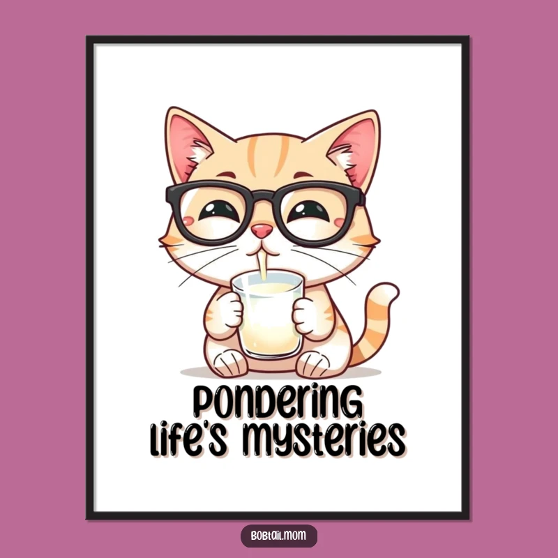 Funny Bobtail Cat Glasses Digital Print: Instant Intellectual Decor