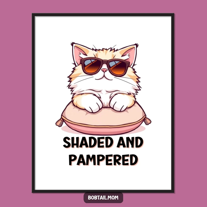 Funny Bobtail Cat Sunglasses Digital Print - Instant Cool Kitty Decor Gift