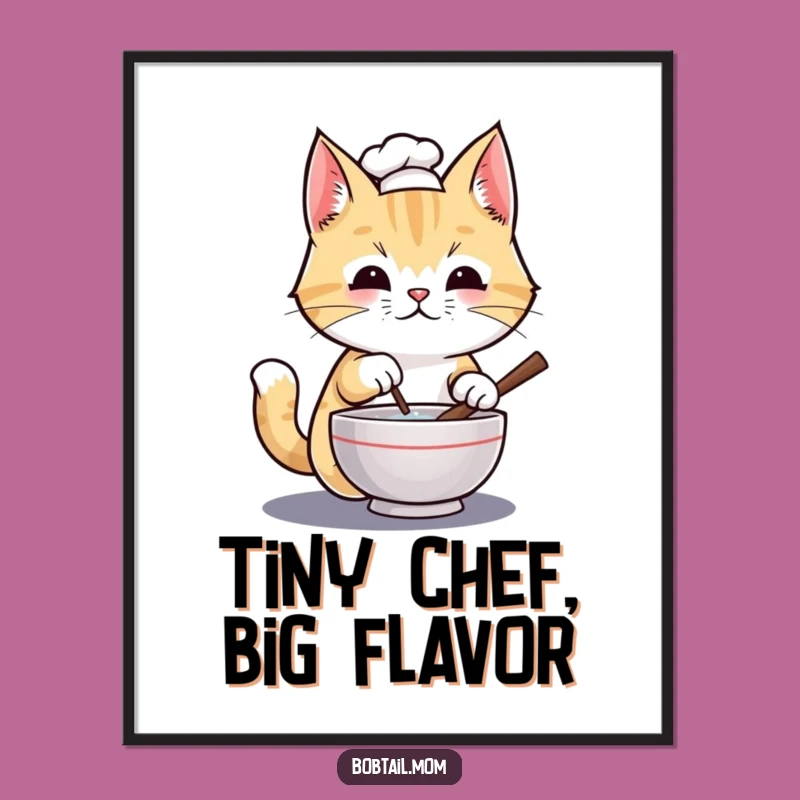 Digital Funny Bobtail Cat Chef Art: Instant Downloadable Humor for Your Walls