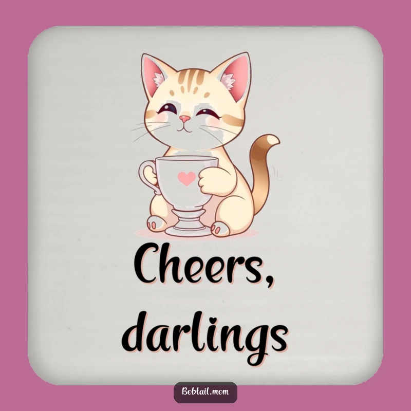 Funny Bobtail Cat Teacup Coaster - Protect Surfaces with Elegant Humor