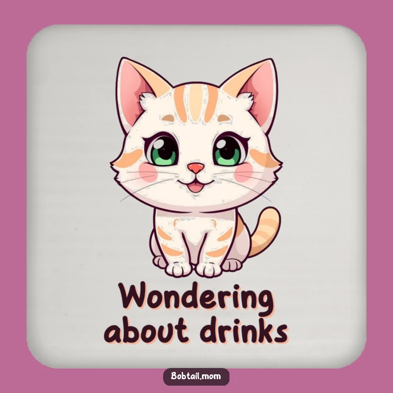 Funny Bobtail Cat Coaster: Curious Happy Drink Protector, Cat Gift