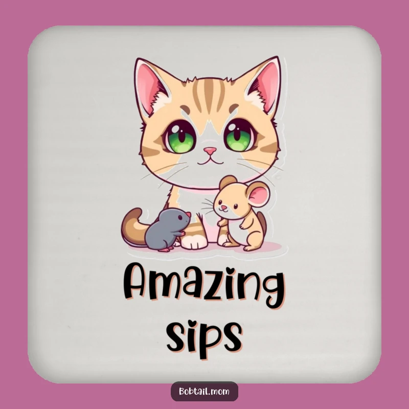 Funny Bobtail Cat Coaster: Wide-Eyed Wonder Drink Protector, Cute Gift