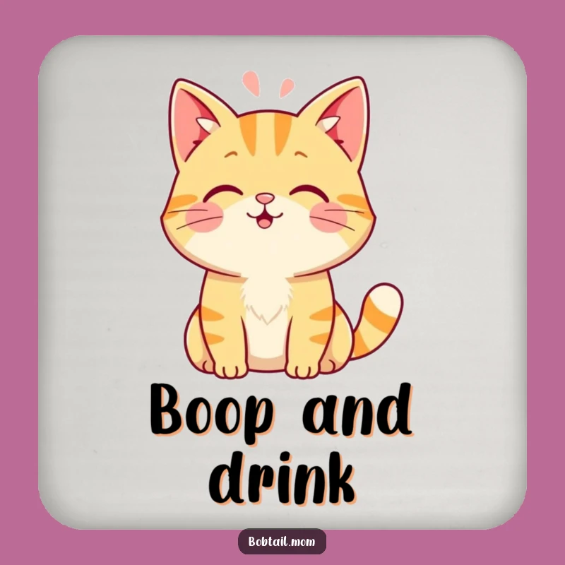 Funny Bobtail Cat Drink Coasters: Protect Surfaces with a Head Boop Design Gift