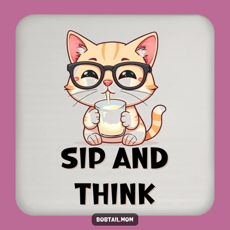 Funny Bobtail Cat Glasses Coaster: Protect Surfaces with Sophistication