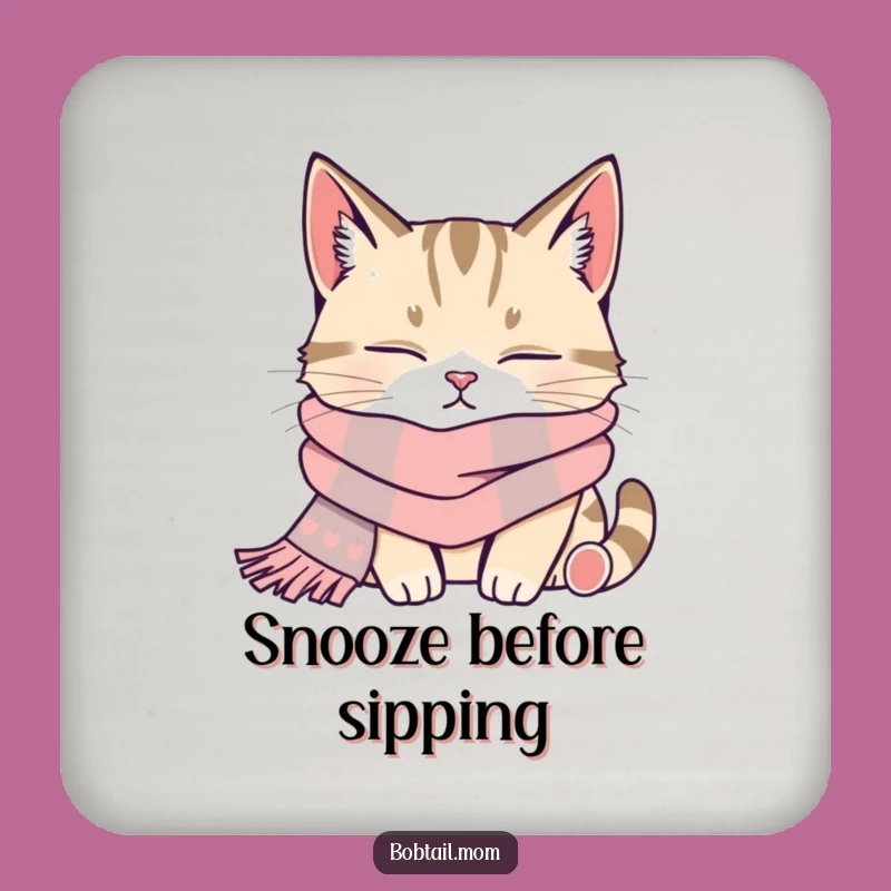 Funny Bobtail Cat Scarf Coaster Set: Cozy Nap Decor Gift