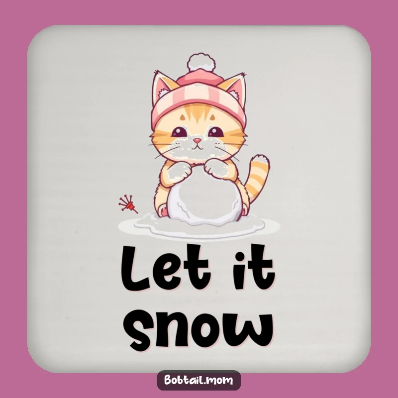 Funny Bobtail Cat Winter Drink Coaster: Protect Surfaces with Hilarious Snow Art