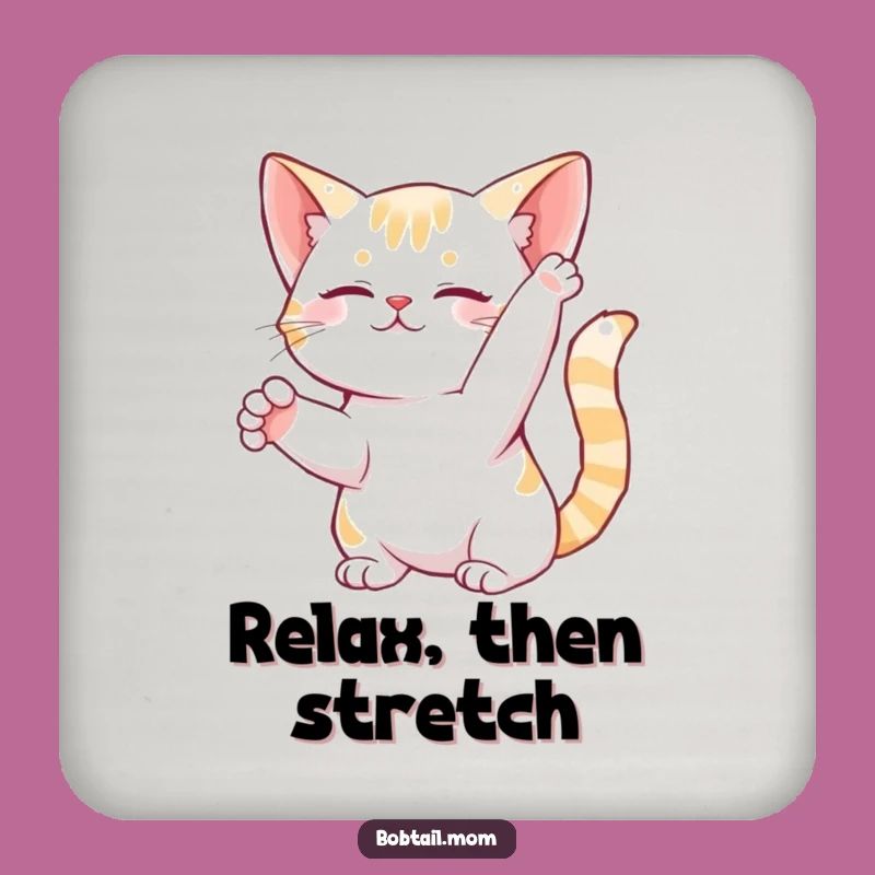 Funny Bobtail Cat Stretch Coaster: Protect Surface with Feline Grace, Great Funny Gift