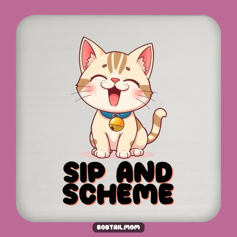 Funny Bobtail Cat Drink Coaster: Protect Surfaces with Feline Humor