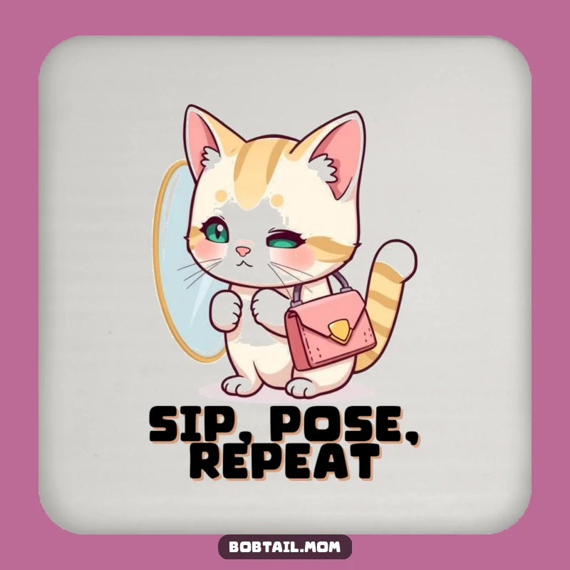 Funny Bobtail Cat Vanity Coaster Set: Chic Protection for Your Drinkware