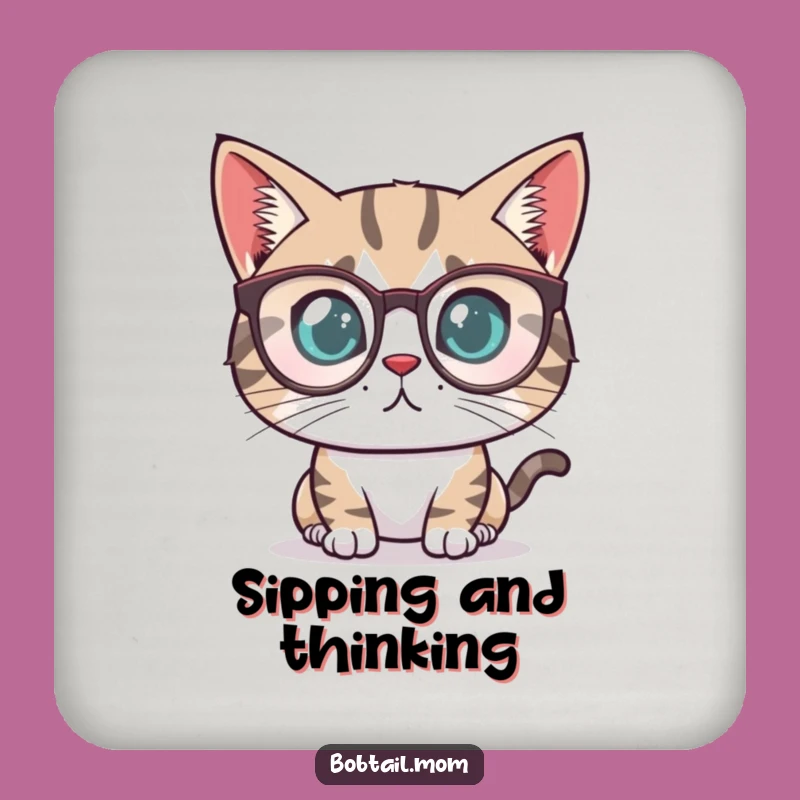 Funny Bobtail Cat Reader Drink Coaster: Protect Surfaces with Determined Intellectual Style