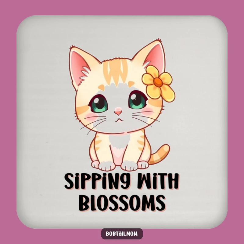 Funny Bobtail Cat Flower Drink Coaster: Protect Surfaces with Curious Floral Style