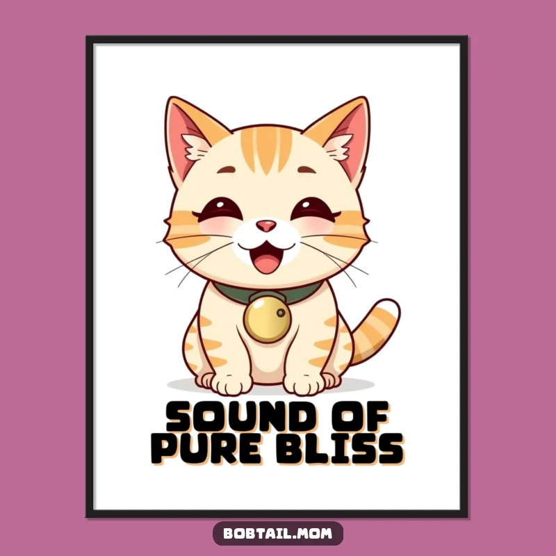Funny Bobtail Cat Bell Collar Purr Poster - Cheerful Wall Art for Cat Lovers