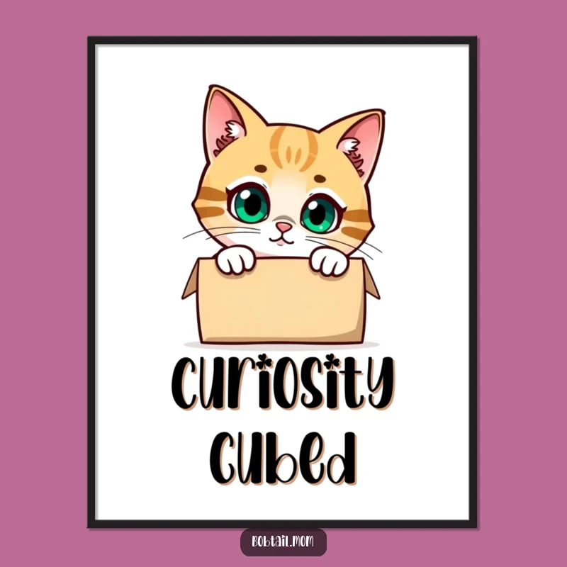 Funny Bobtail Cat Peeking Poster: Whimsical Wall Art for Cat Lovers