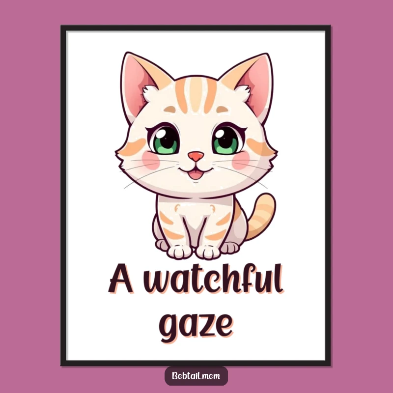 Funny Bobtail Cat Poster: Curious Happy Character Art, Cat Gift Idea