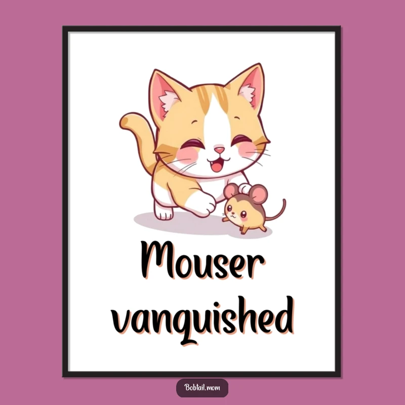 Funny Bobtail Cat Pounce Poster: Playful Hunter Art for a Cat Lover's Gift