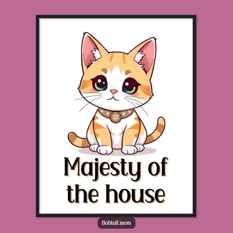 Funny Bobtail Cat Sparkly Collar Poster - Regal & Hilarious Wall Art