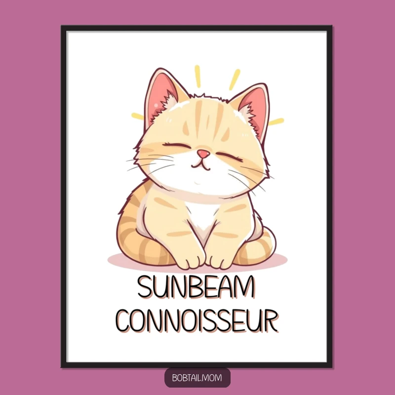 Funny Bobtail Cat Sunbeam Nap Poster - Peaceful & Humorous Wall Art