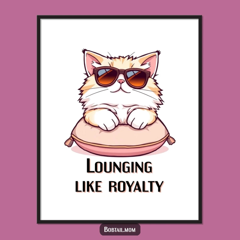 Funny Bobtail Cat Sunglasses Poster - Cool Kitty Art Print Gift