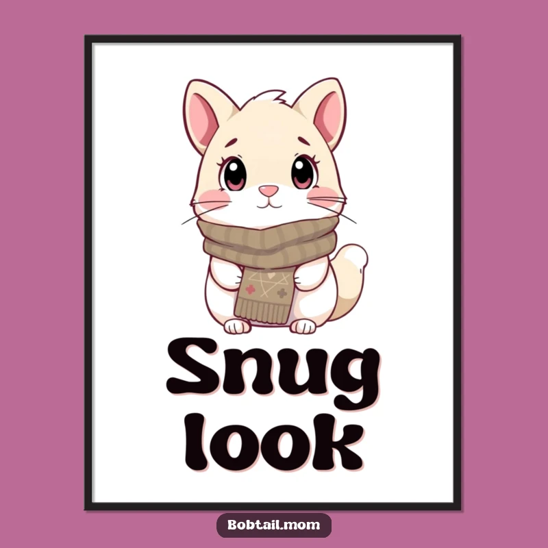 Funny Bobtail Cozy Scarf Art Print: Adorable Dog Decor, Whimsical Wall Art, Perfect Gift