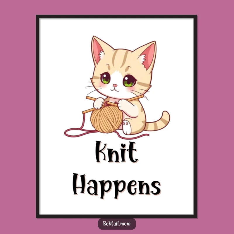 Funny Knitting Cat Poster: Bobtail Cat's Focused Craft Decor