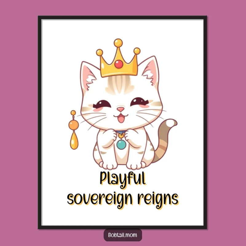 Funny Royal Bobtail Cat Crown Poster: Regal Playfulness for Your Walls
