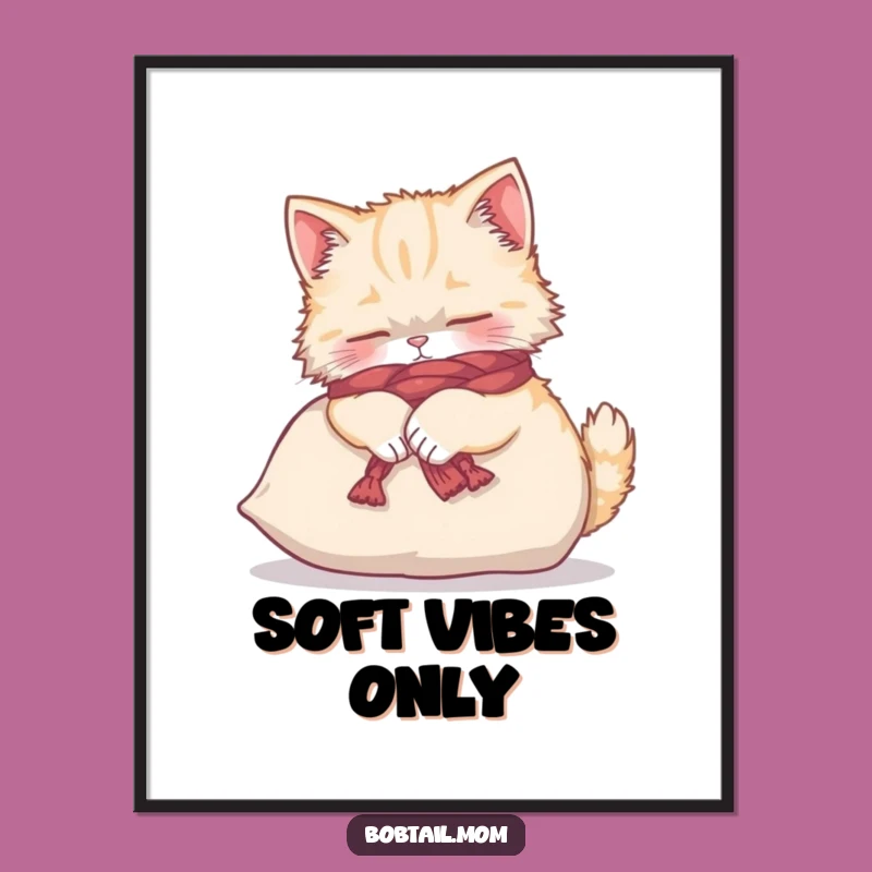 Funny Bobtail Cat Yarn Scarf Poster - Adorable & Humorous Wall Art for Cat Fans