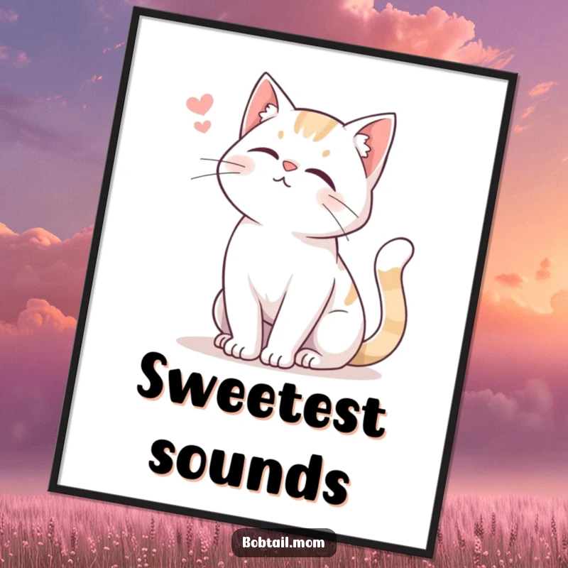 Funny Bobtail Cat Poster displaying a Bobtail cat with a gently swishing tail and a soft meow, radiating warmth and sweetness.