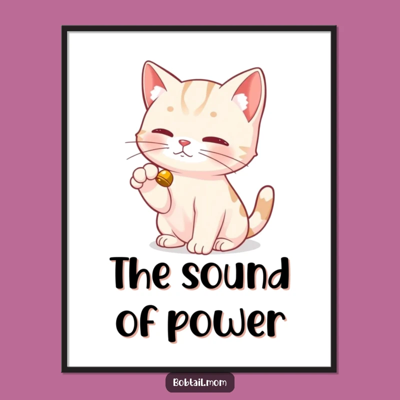 Funny Bobtail Cat Poster: Dainty Paw Art, Playful Bell Decor Gift