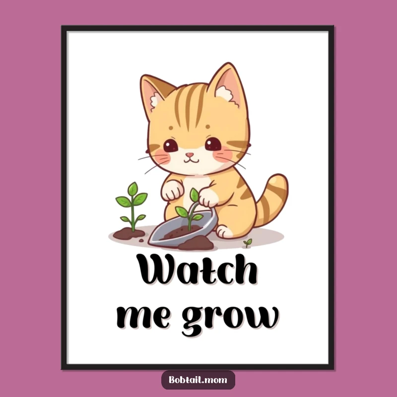 Funny Gardening Cat Bobtail Poster - Charming Funny Gift for Wall Art
