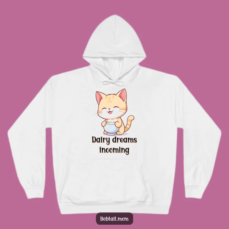 Cozy Funny Bobtail Cat Milk Balancing Hoodie: Warmth Meets Hilarious Cat Art