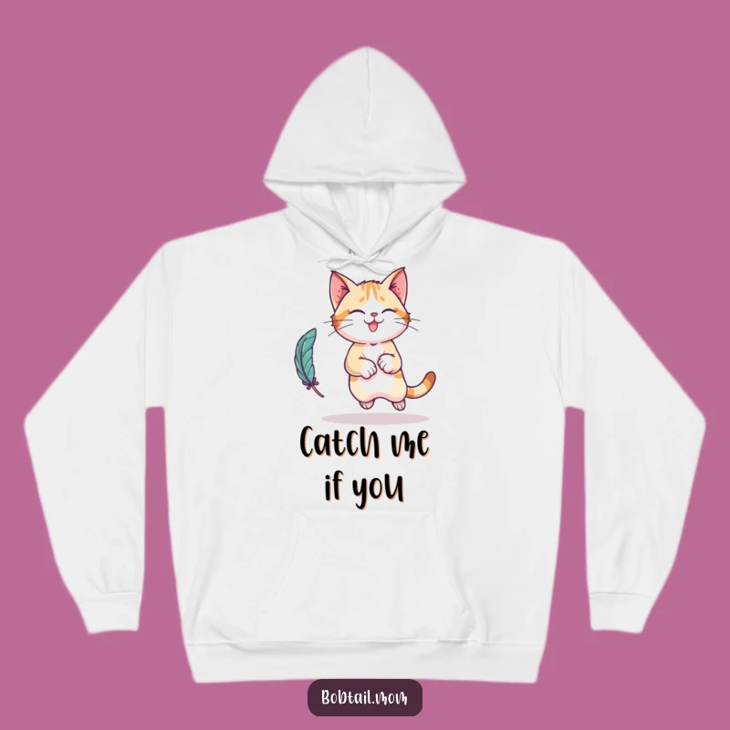 Funny Bobtail Cat Hoodie: Playful Leap Character Comfort, Cat Gift