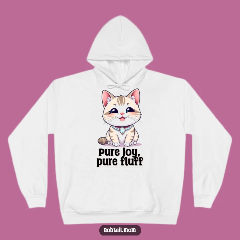 Cozy Funny Bobtail Cat Happy Collar Hoodie: Content Feline Comfort Gift