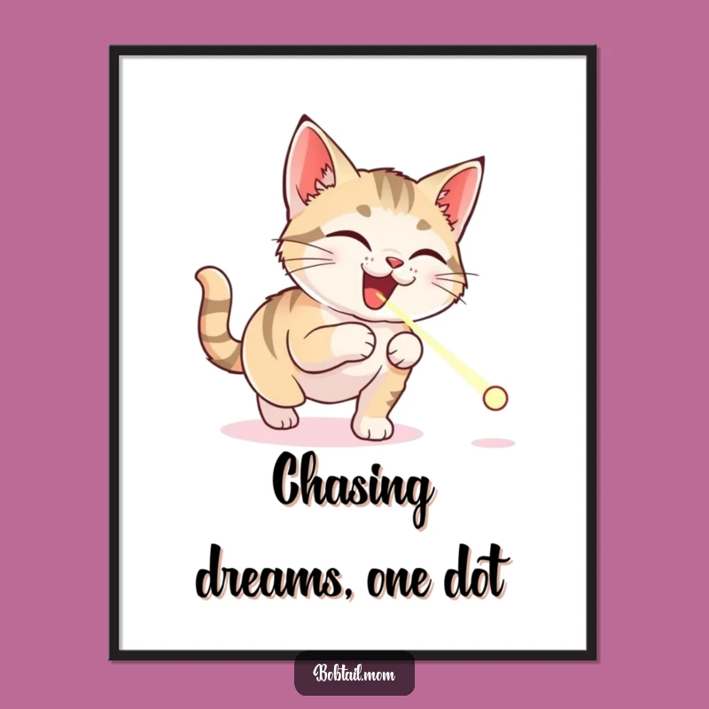 Free Printable Wall Art: Bobtail Cat Laser Chase! Funny Downloadable Art Gift.