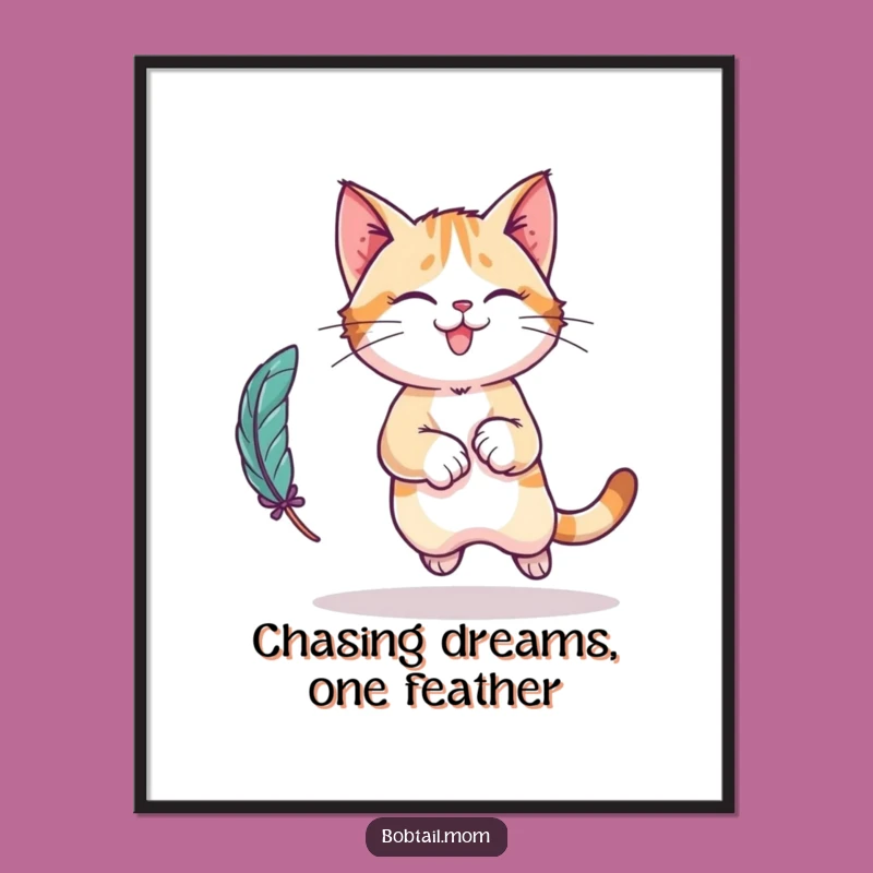 Funny Free Printable Wall Art: Bobtail Cat Action Downloadable Art Gift
