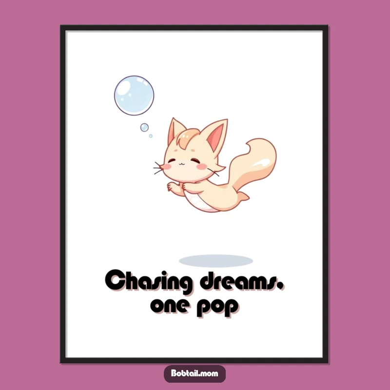 Free Printable Bobtail Wall Art: Funny Cat Bubble Leap, Playful Downloadable Decor