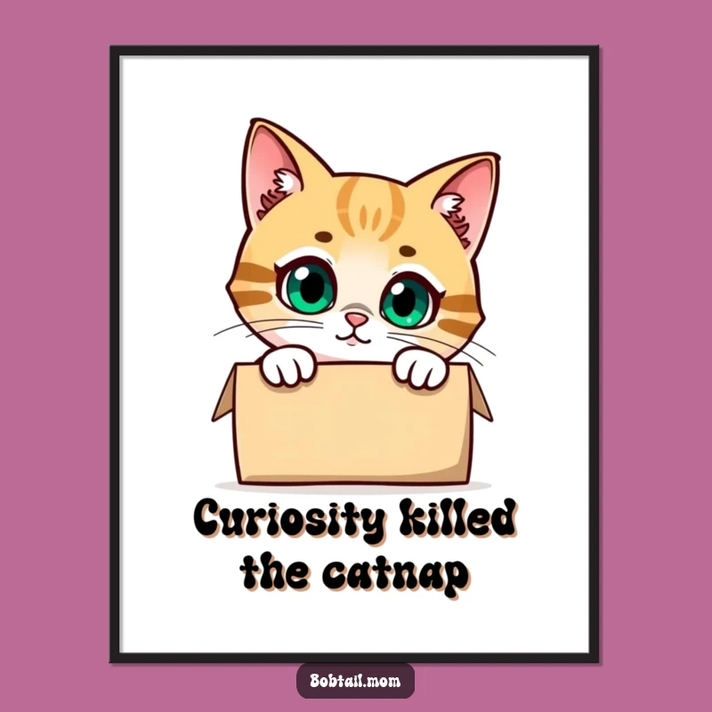 Funny Free Printable Wall Art: Curious Bobtail Cat Peeking - Whimsical Downloadable Decor!