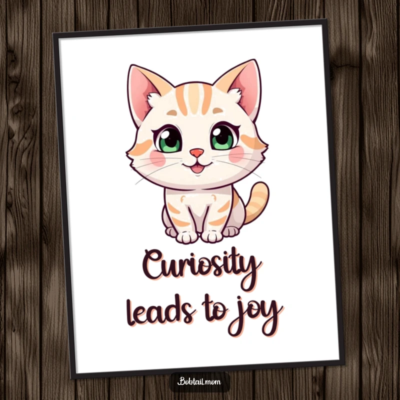 Funny Free Printable Wall Art: A happy Bobtail cat character with a curious glance, adding charm.