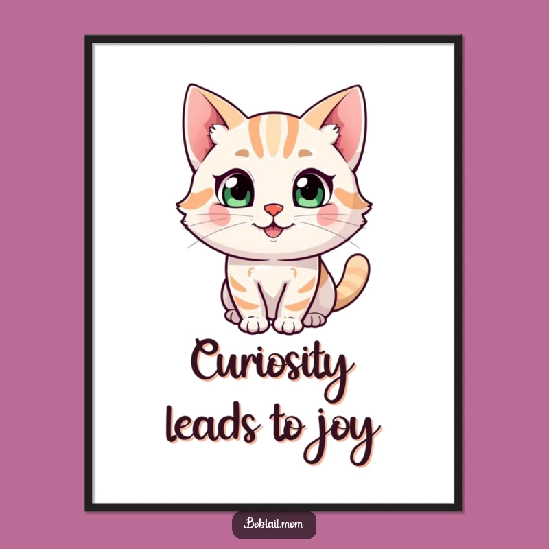 Funny Free Printable Wall Art: Curious Bobtail Cat Downloadable Art Gift