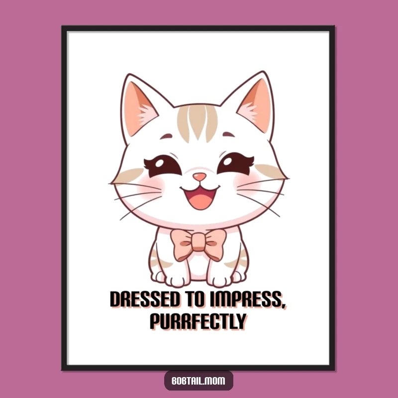 Funny Free Printable Wall Art: Dapper Bobtail Cat Bowtie - Hilarious DIY Decor