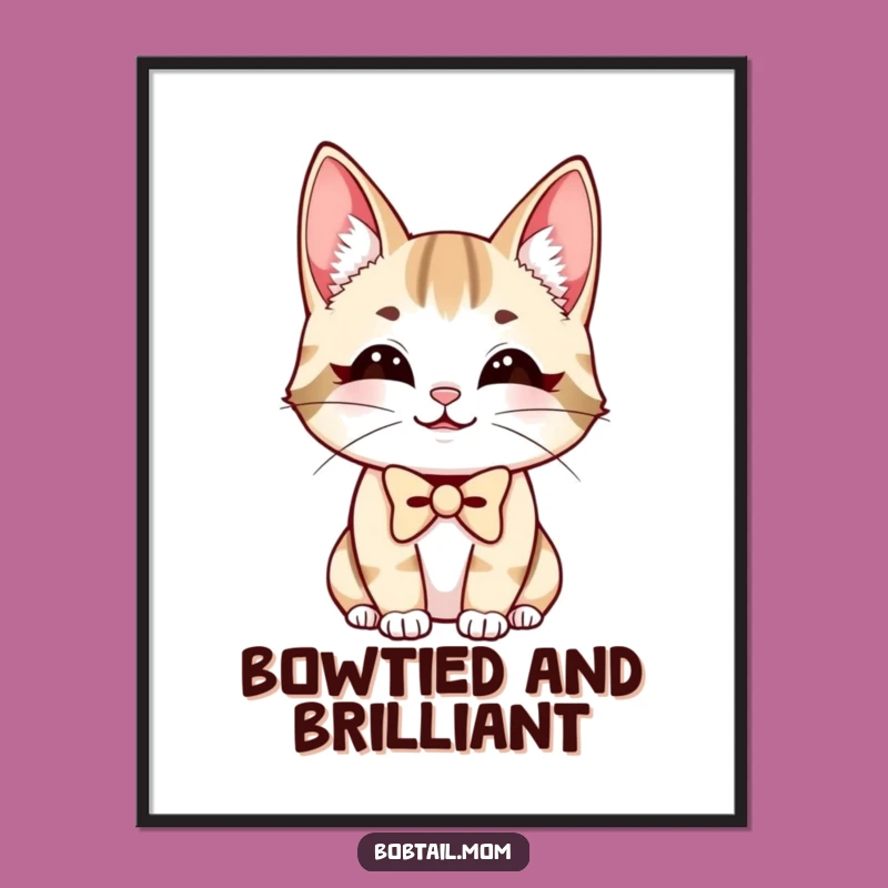 Free Printable Bobtail Cat Wall Art: Charming Bowtie Cat Funny Downloadable Decor