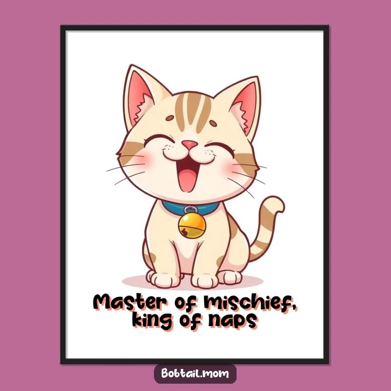 Free Printable Bobtail Cat Wall Art: Mischievous Feline Pose Decor