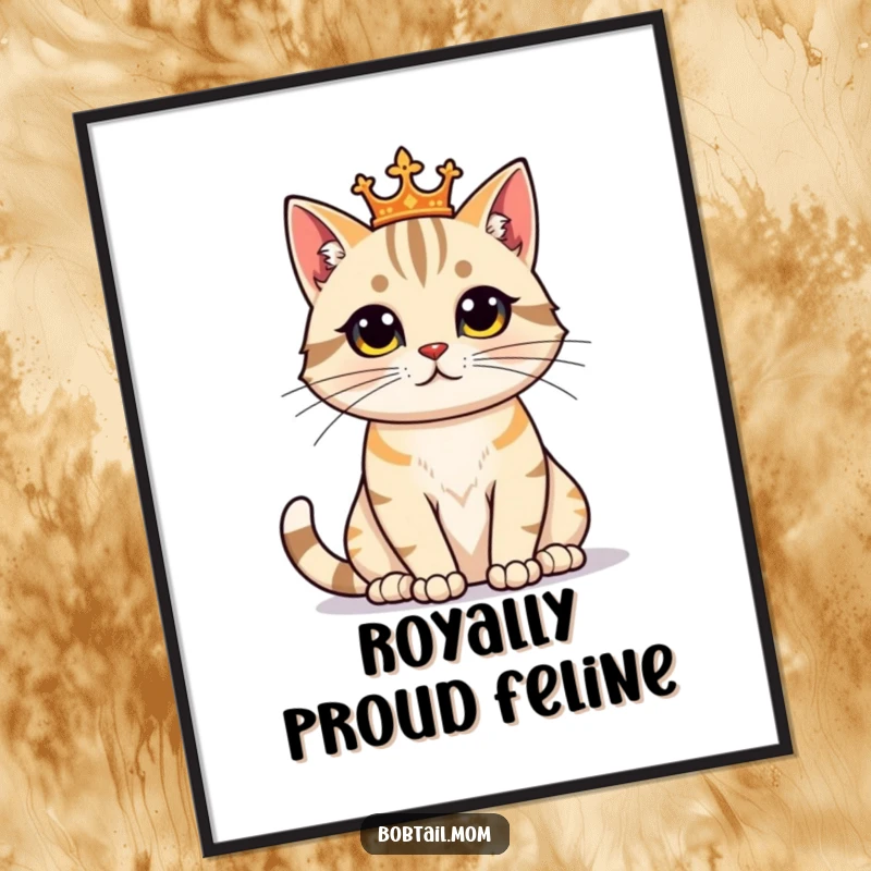 Funny Free Printable Wall Art: A bobtail cat sits regally, exuding pride and sophistication.