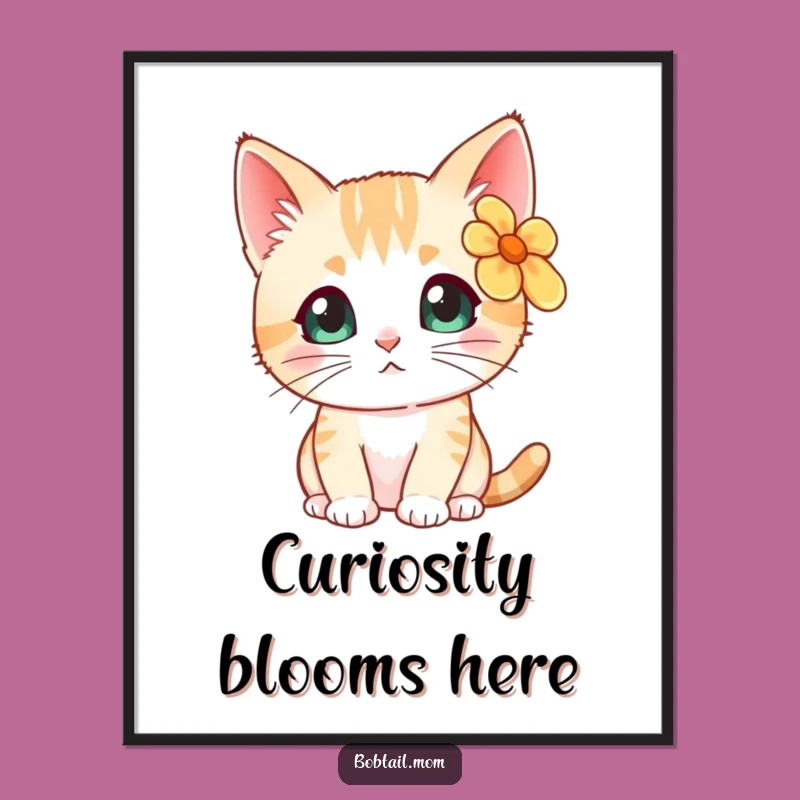 Free Printable Floral Bobtail Cat Wall Art - Cute Downloadable Art for Whimsical Home Decor