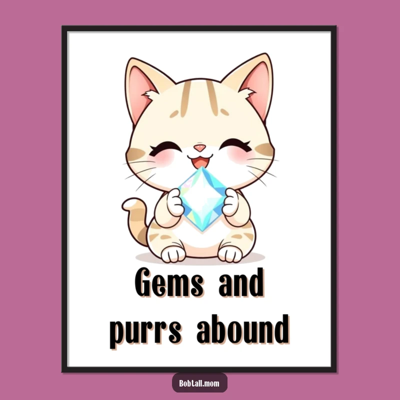 Free Printable Gem Bobtail Cat Wall Art - Funny Downloadable Art for a Sparkling Home