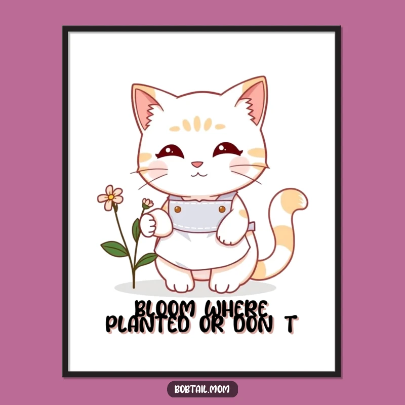 Free Printable Wall Art: Cute Bobtail Cat Gardener, Hilarious Downloadable Decor