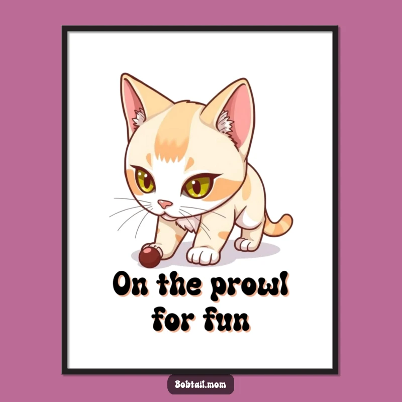 Free Printable Wall Art: Determined Bobtail Cat, Dynamic Downloadable Decor