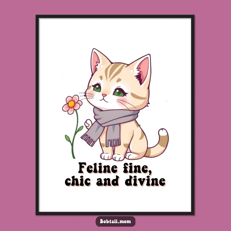 Free Printable Wall Art: Funny Bobtail Cat Scarf Flower - Downloadable Art!
