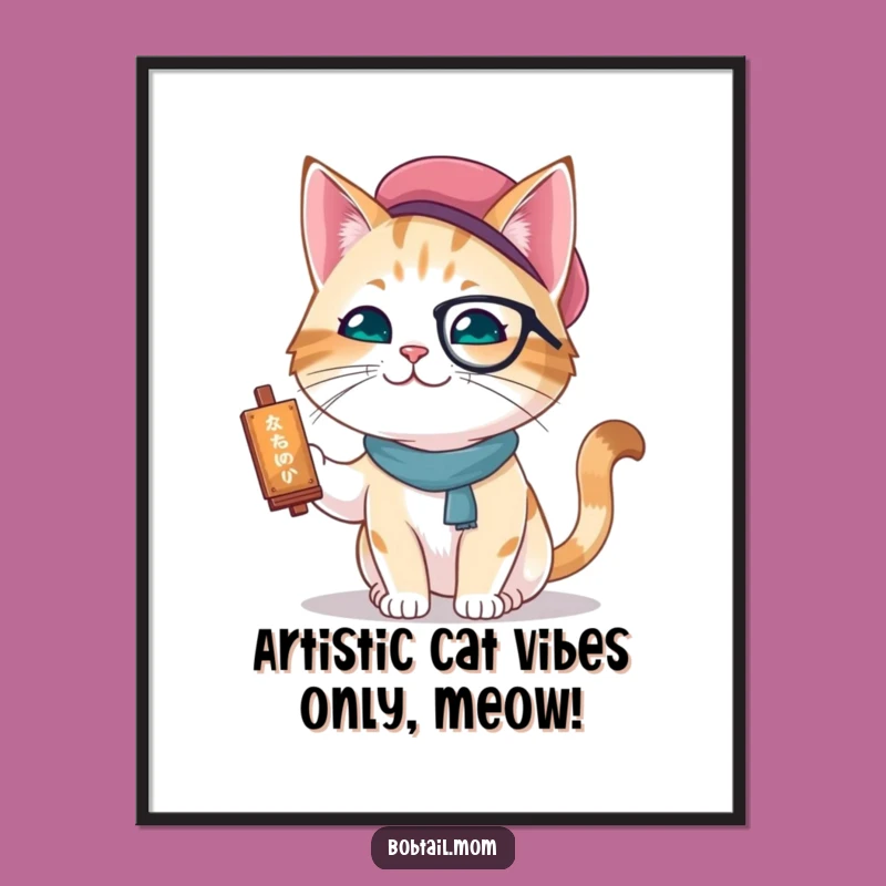 Funny Free Printable Wall Art: Bobtail Cat Artist - Downloadable Creative Decor