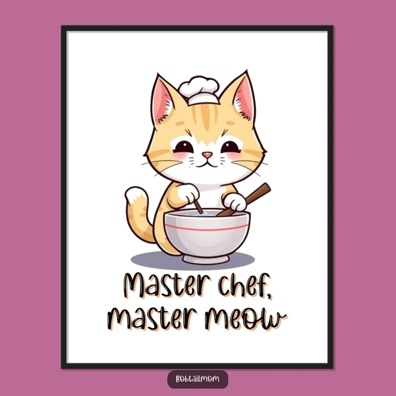 Free Printable Chef Bobtail Cat Wall Art - Funny Downloadable Art for Kitchen & Home Decor
